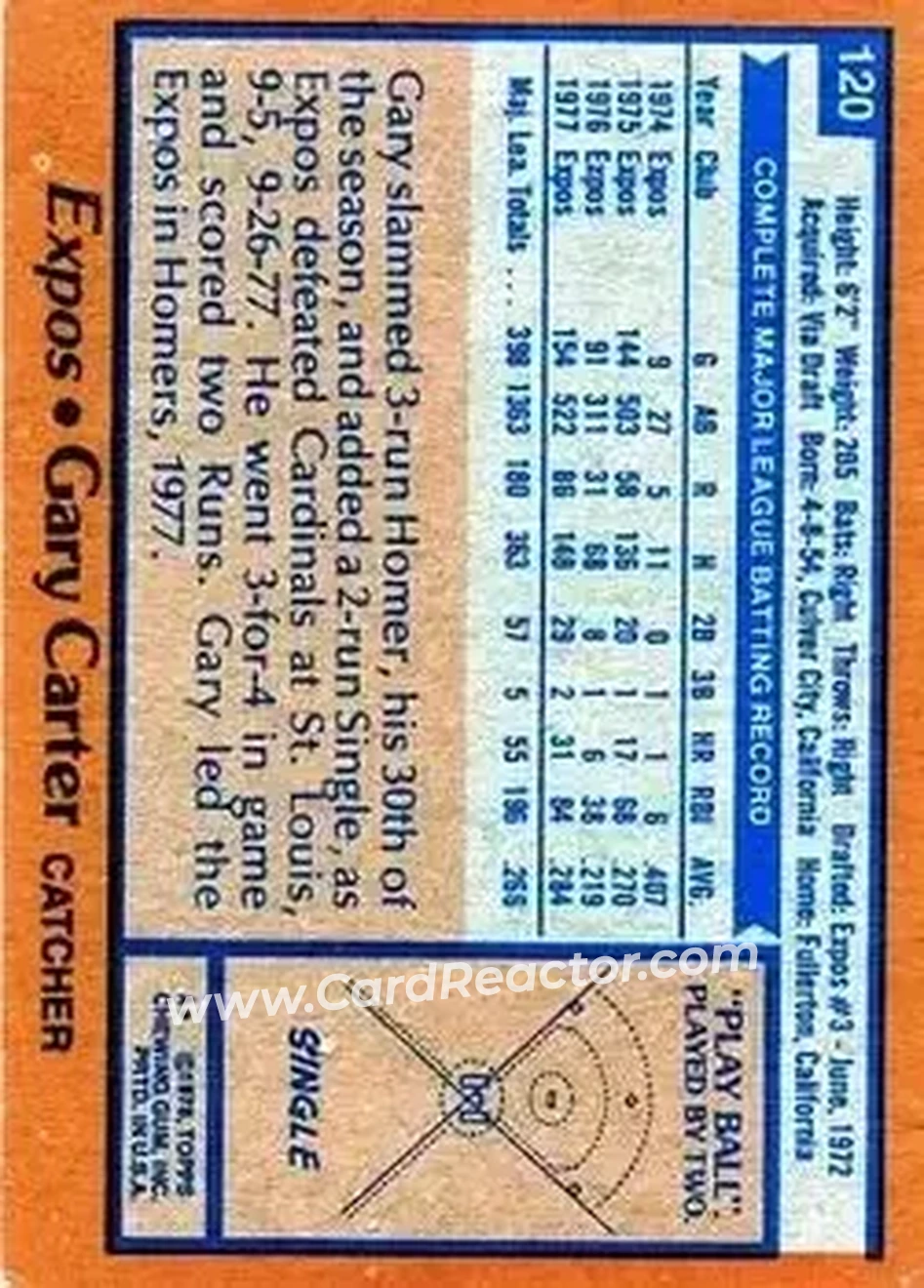 1978 Topps #120 - Gary Carter - Montreal Expos