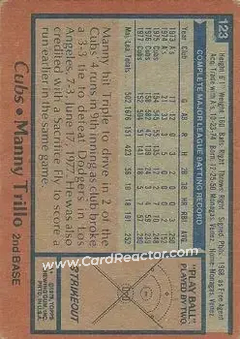 1978 Topps #123 - Manny Trillo - Chicago Cubs