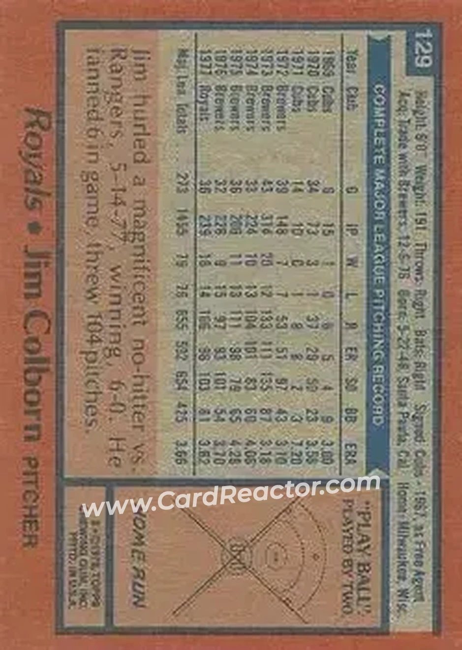 1978 Topps #129 - Jim Colborn - Kansas City Royals