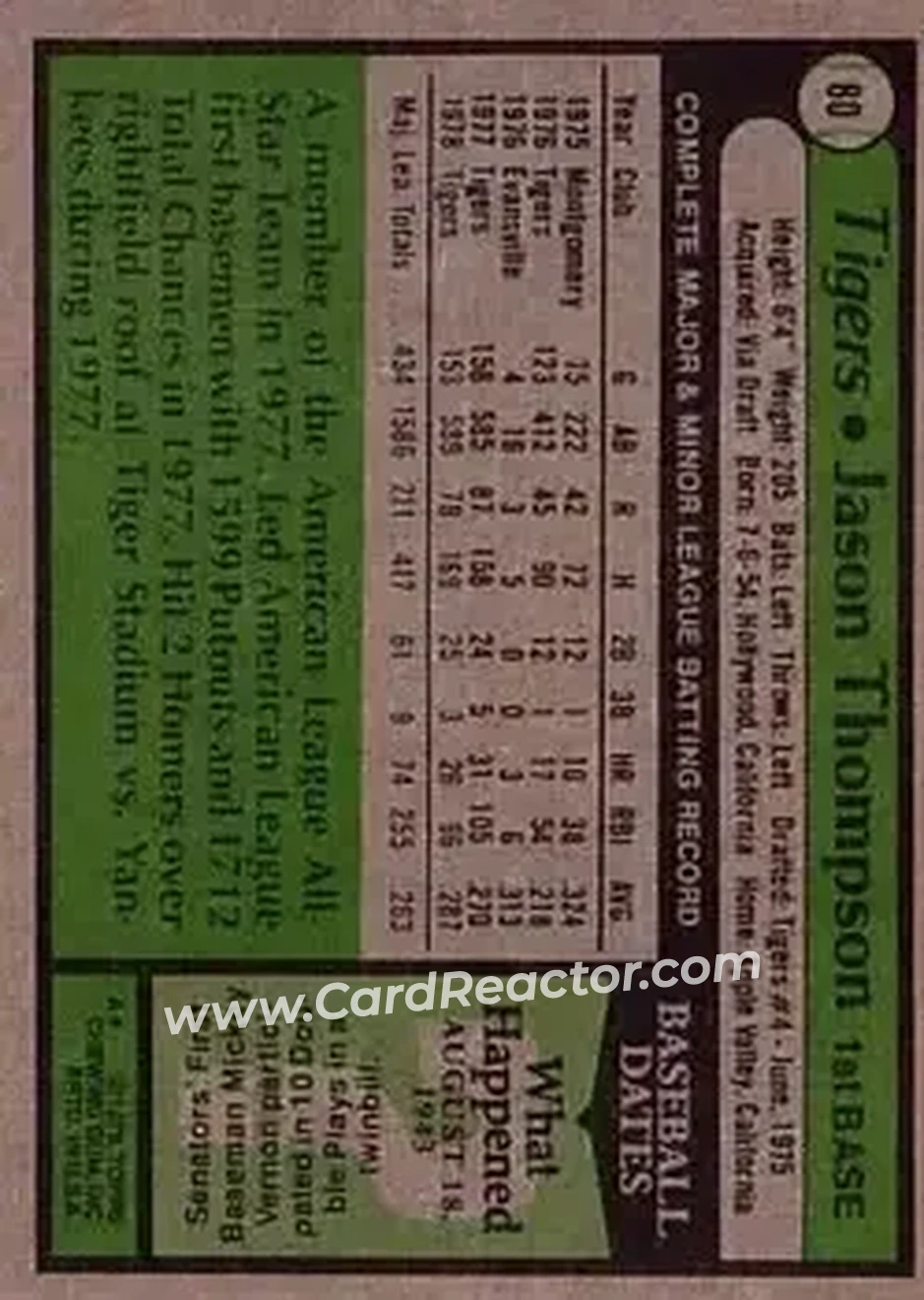 1979 Topps #80 - Jason Thompson - Detroit Tigers 1979 Topps #80 - Jason Thompson - Detroit Tigers