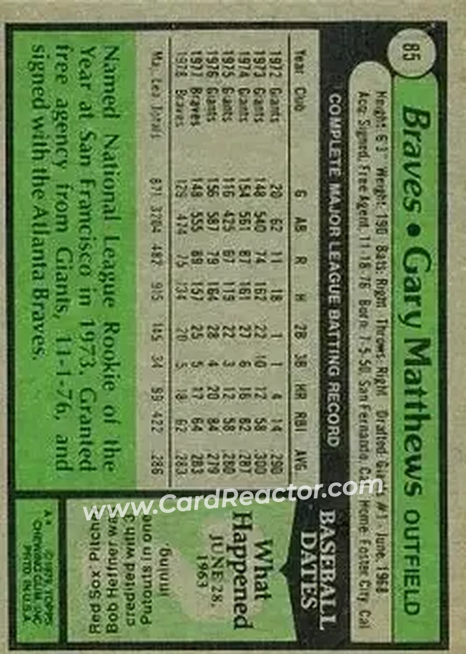 Back of Gary Matthews