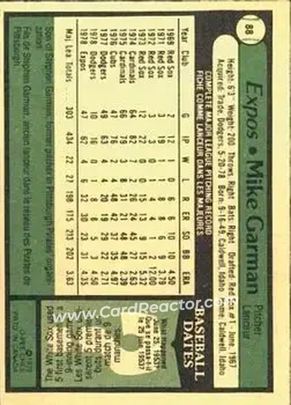 1979 O-Pee-Chee #88 - Mike Garman - Montreal Expos