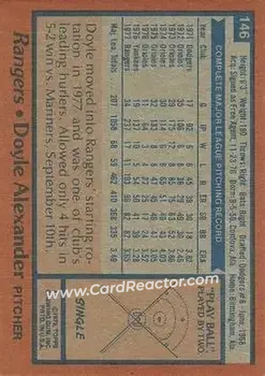 1978 Topps #146 - Doyle Alexander - Texas Rangers