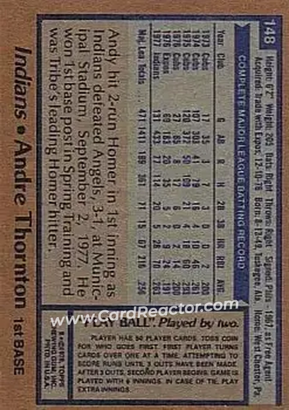 1978 Topps #148 - Andre Thornton - Cleveland Indians