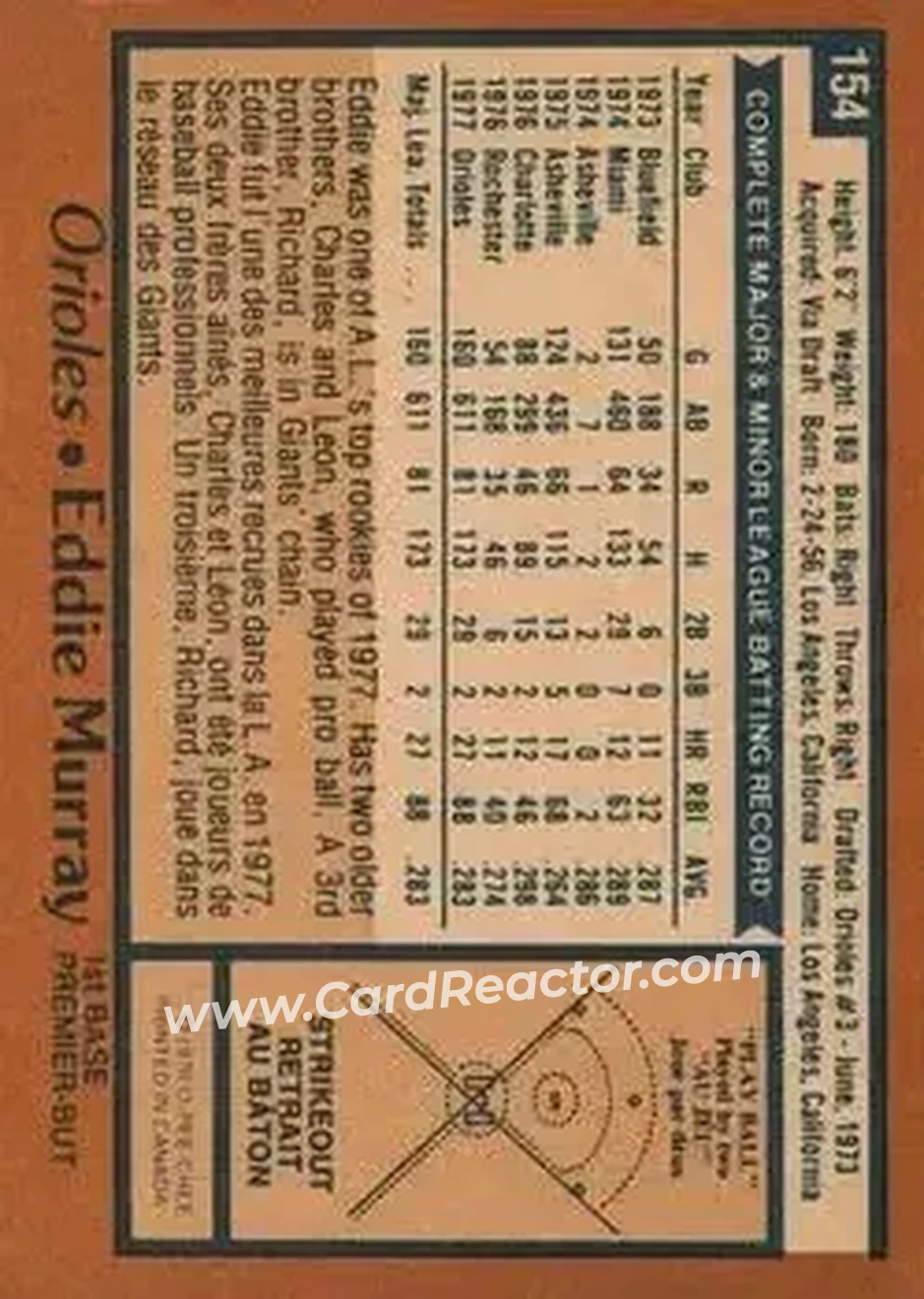 1978 O-Pee-Chee #154 - Eddie Murray - Baltimore Orioles