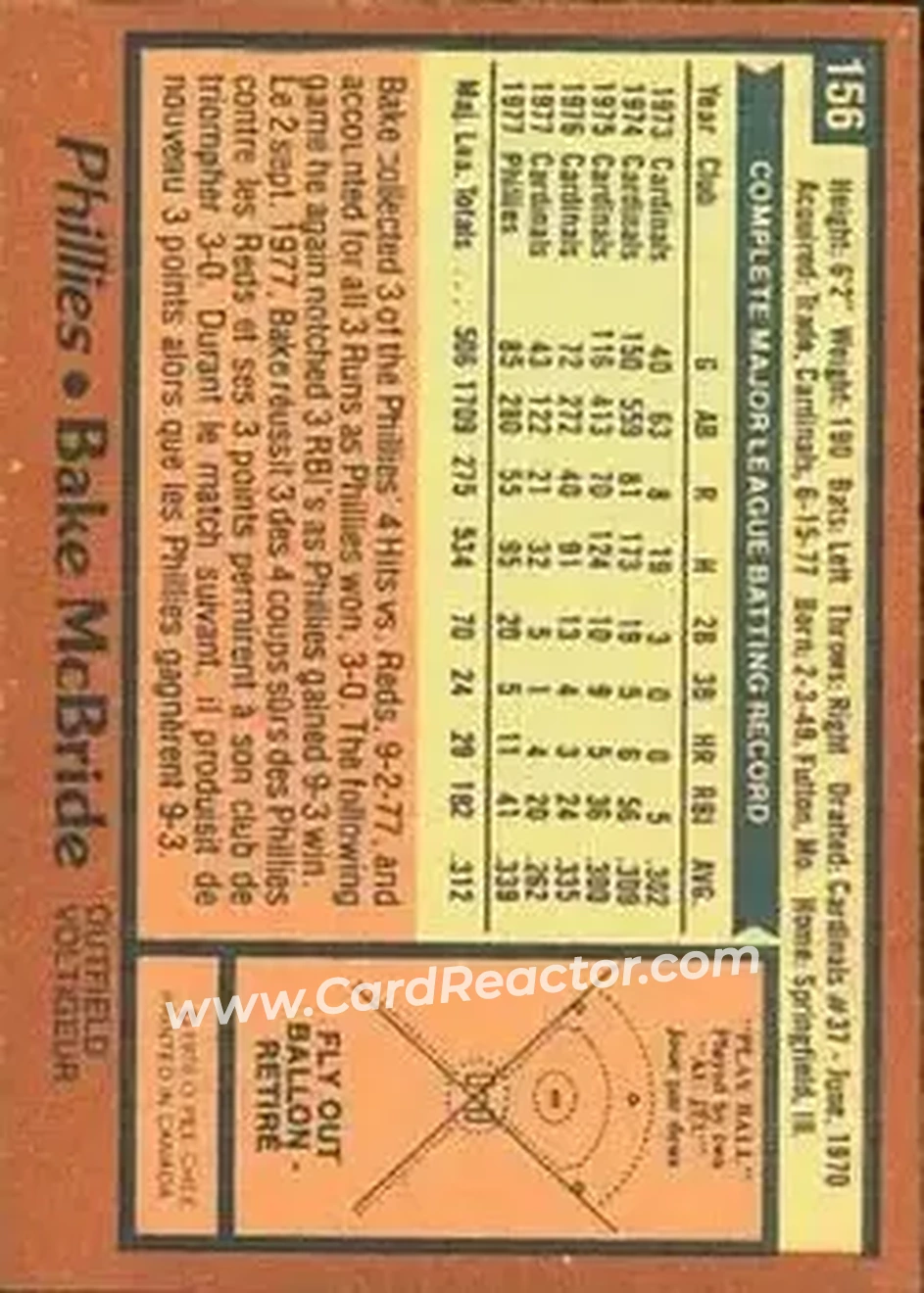 1978 O-Pee-Chee #156 - Bake McBride - Philadelphia Phillies