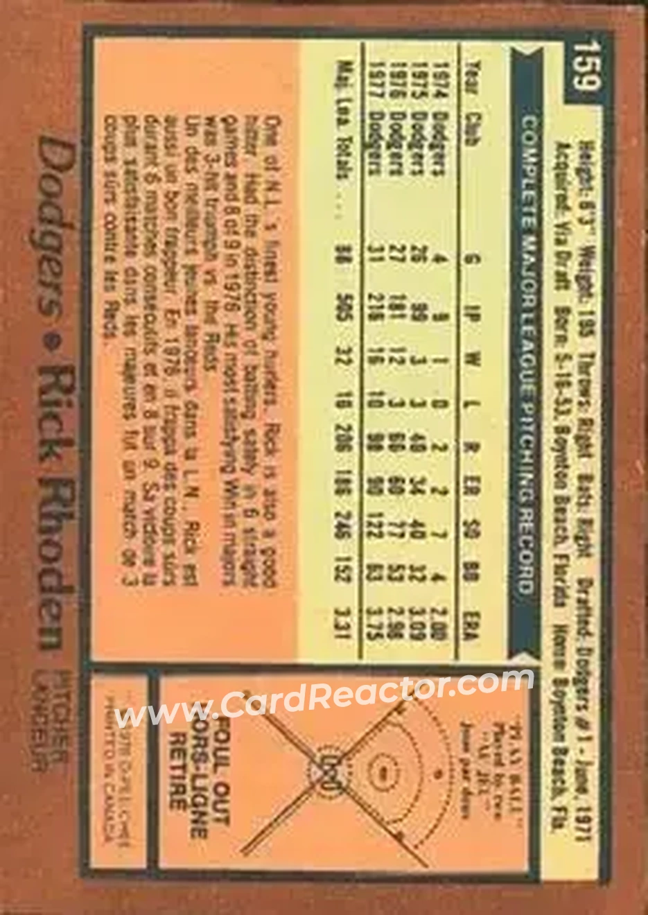 1978 O-Pee-Chee #159 - Rick Rhoden - Los Angeles Dodgers