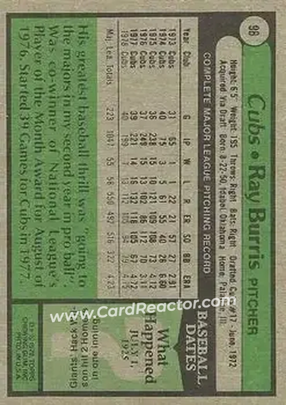 1979 Topps #98 - Ray Burris - Chicago Cubs