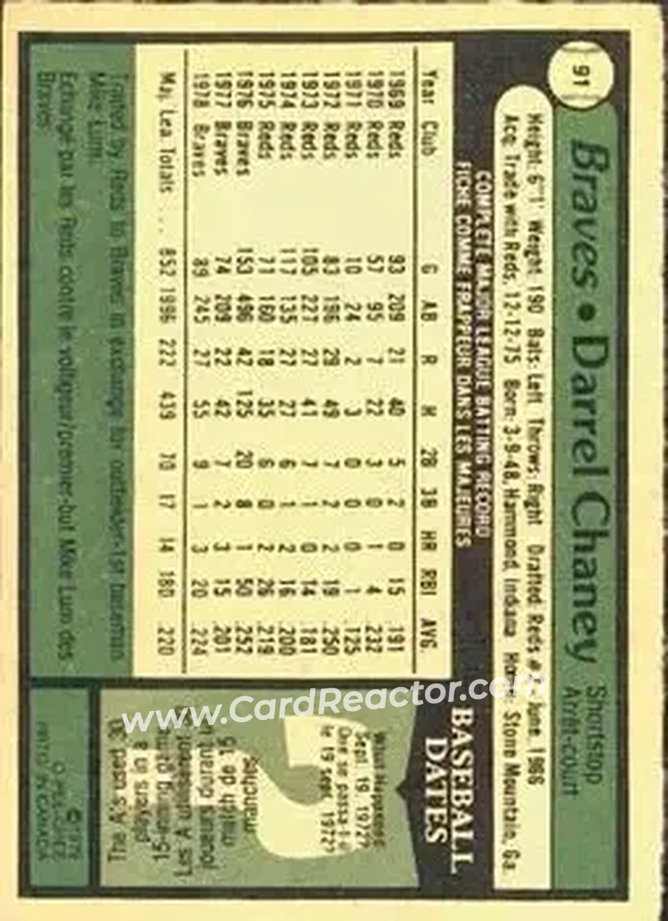 1979 O-Pee-Chee #91 - Darrel Chaney - Atlanta Braves