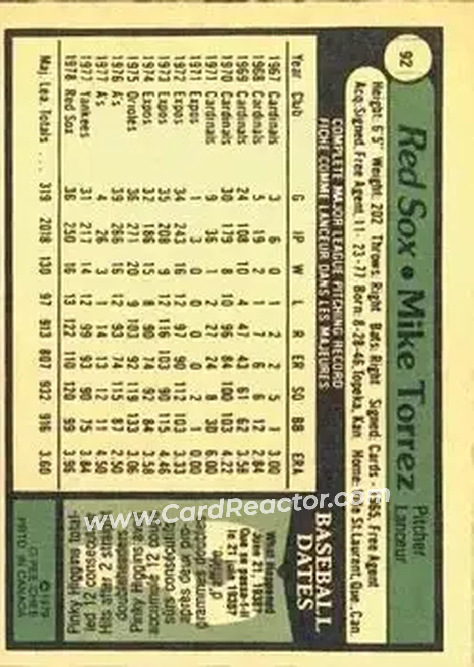 1979 O-Pee-Chee #92 - Mike Torrez - Boston Red Sox