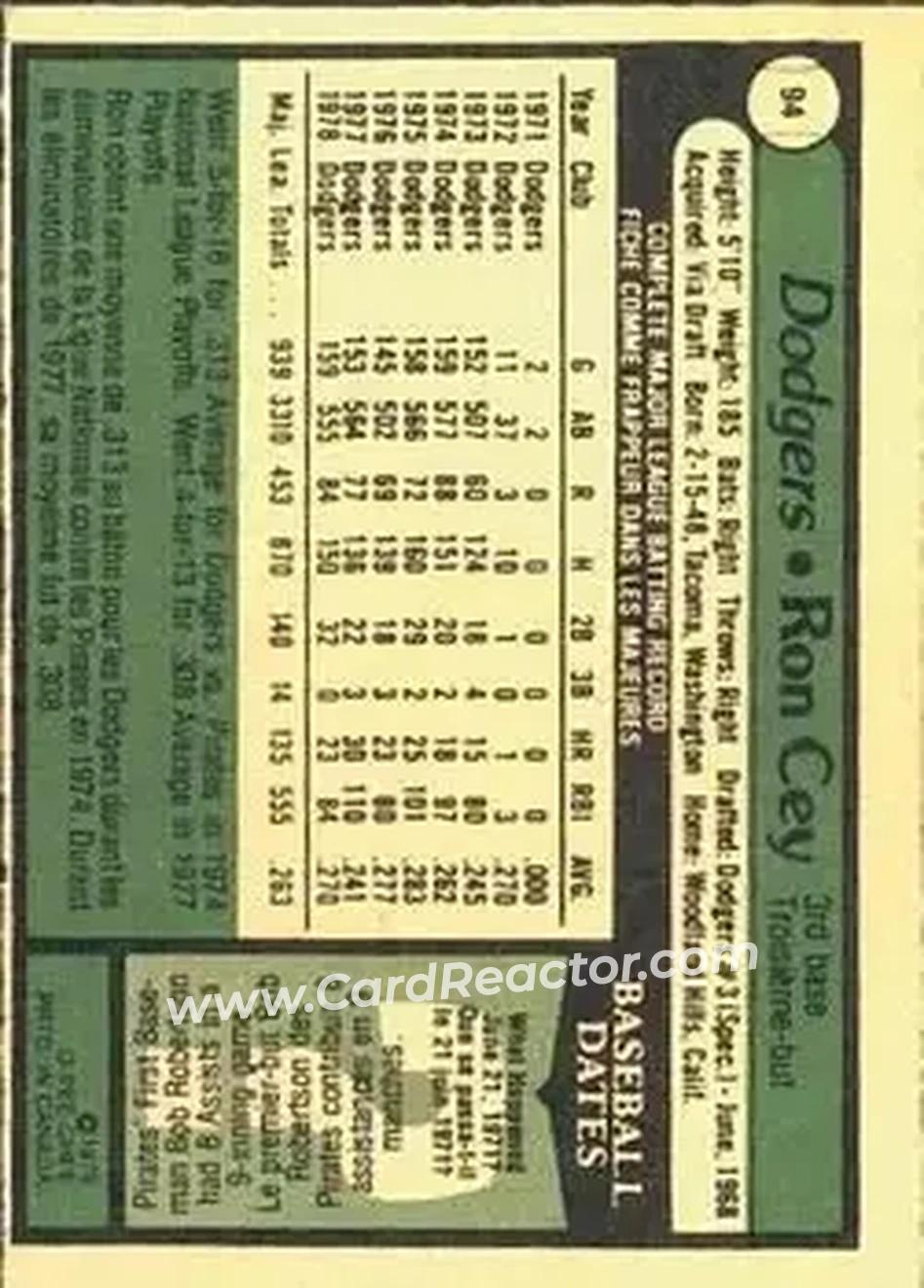 1979 O-Pee-Chee #94 - Ron Cey - Los Angeles Dodgers