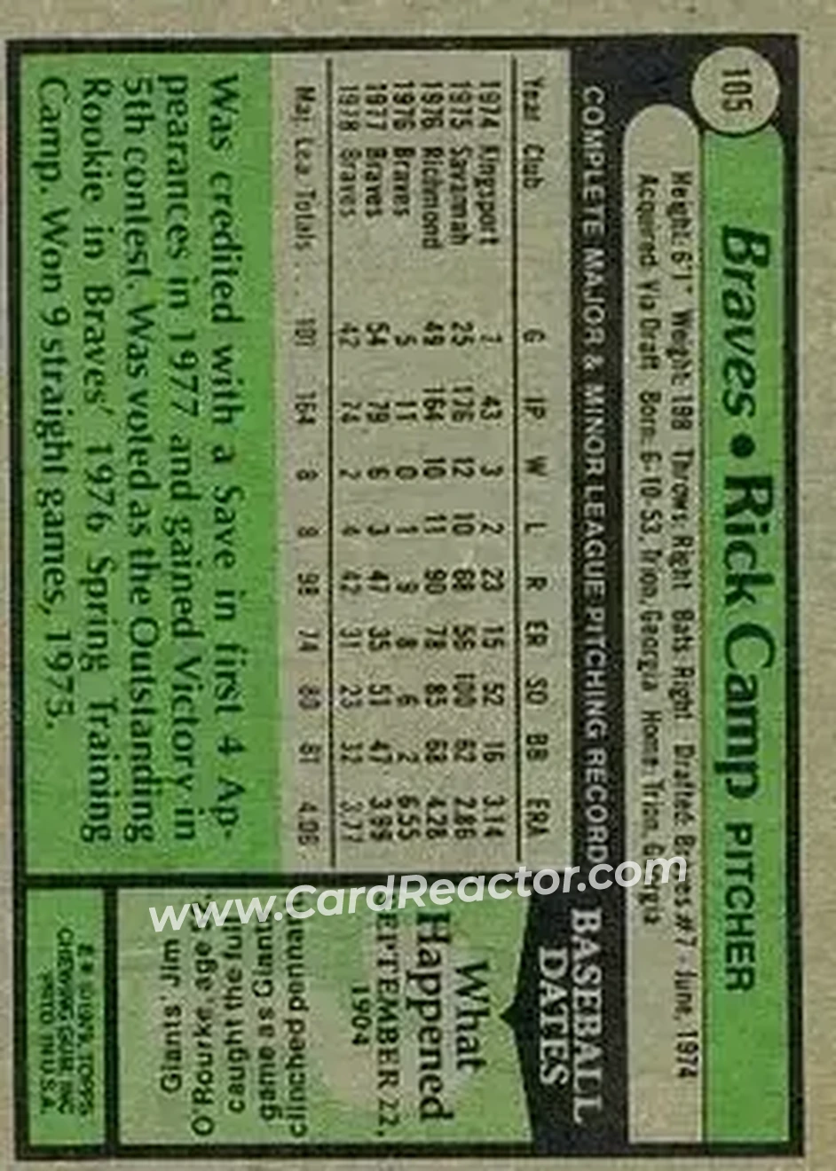 1979 Topps #105 - Rick Camp - Atlanta Braves