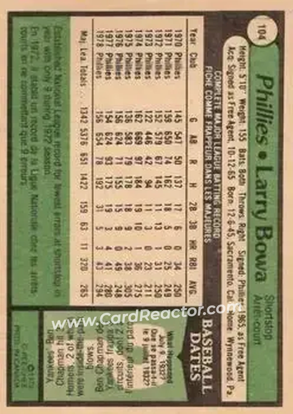 1979 O-Pee-Chee #104 - Larry Bowa - Philadelphia Phillies