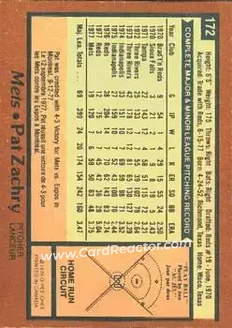 1978 O-Pee-Chee #172 - Pat Zachry - New York Mets