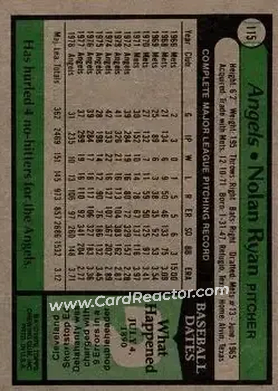 1979 Topps #115 - Nolan Ryan - California Angels 1979 Topps #115 - Nolan Ryan - California Angels