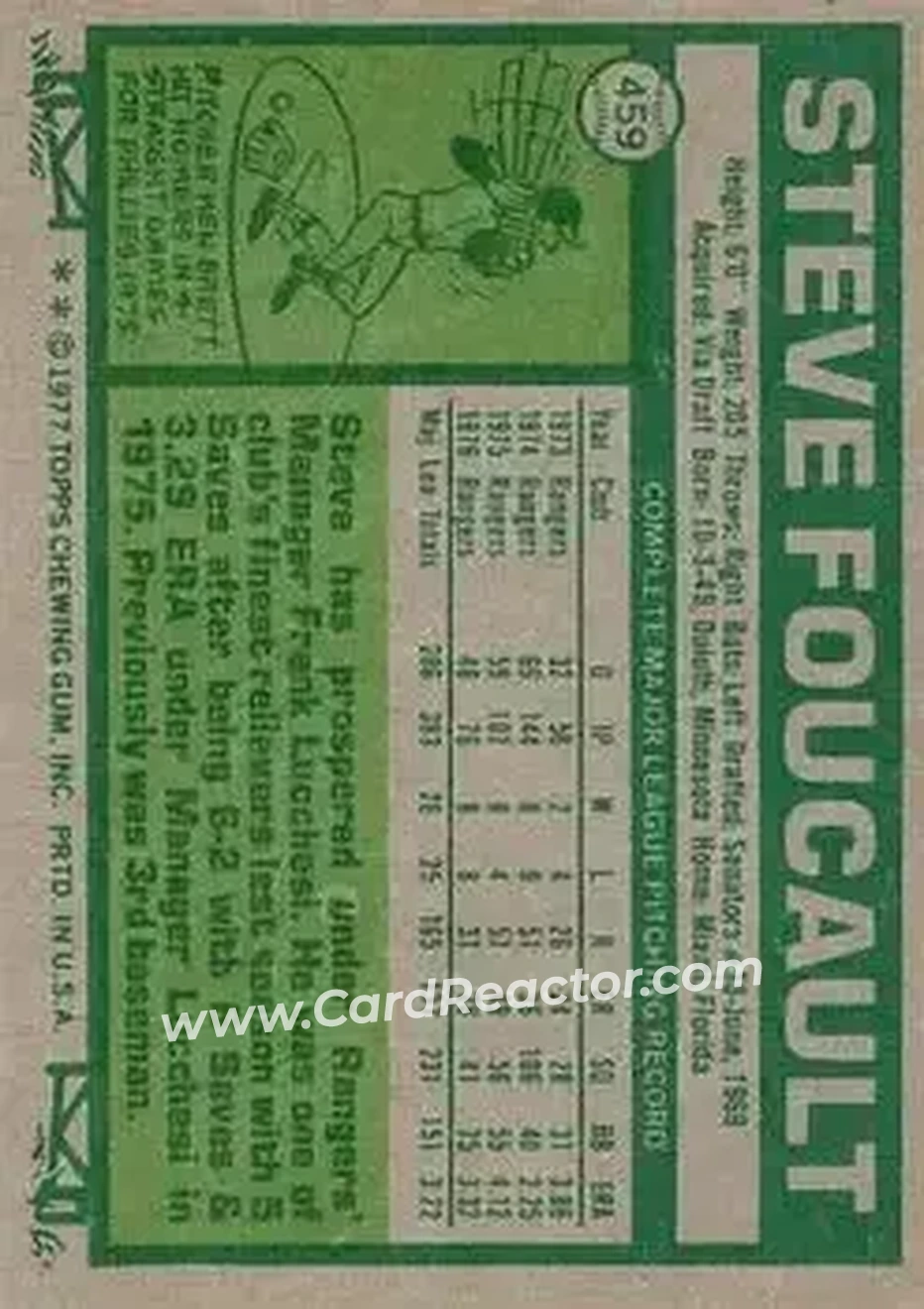 1977 Topps #459 - Steve Foucault - Texas Rangers