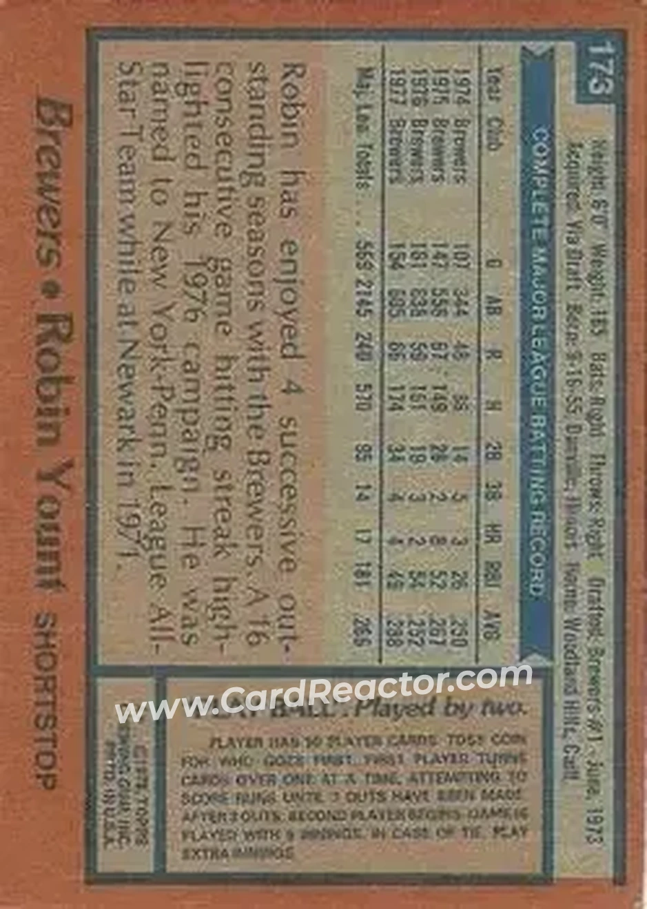 Back of Robin Yount