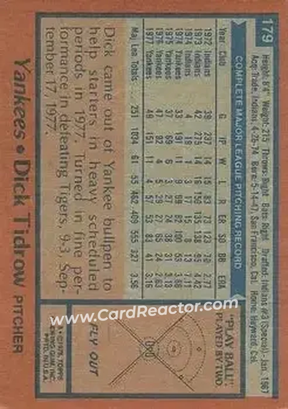 1978 Topps #179 - Dick Tidrow - New York Yankees 1978 Topps #179 - Dick Tidrow - New York Yankees