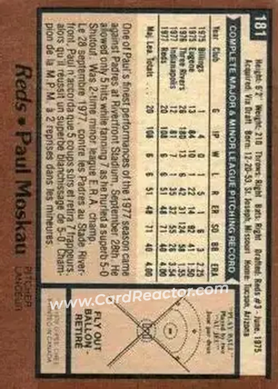 1978 O-Pee-Chee #181 - Paul Moskau - Cincinnati Reds