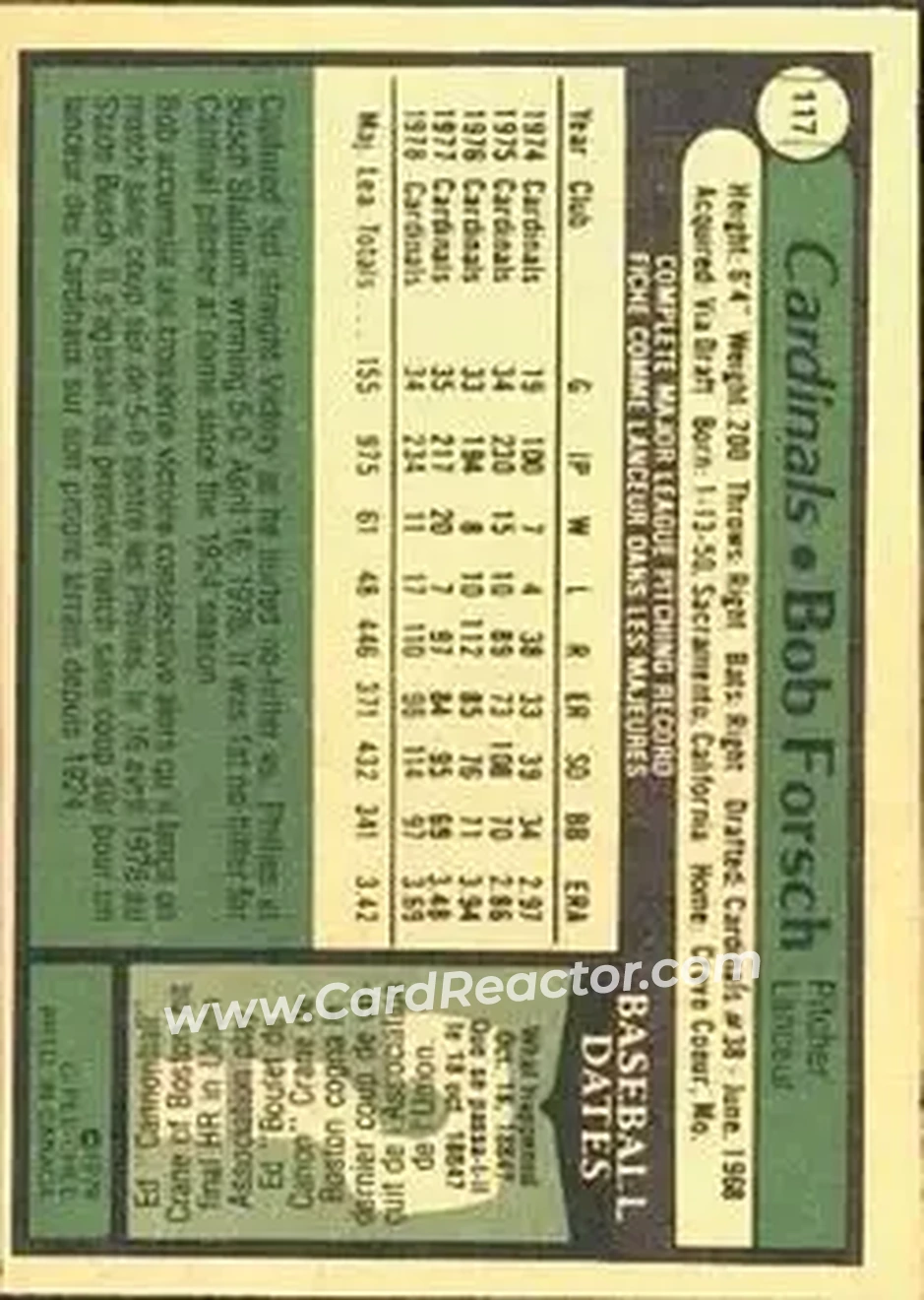 1979 O-Pee-Chee #117 - Bob Forsch - St. Louis Cardinals