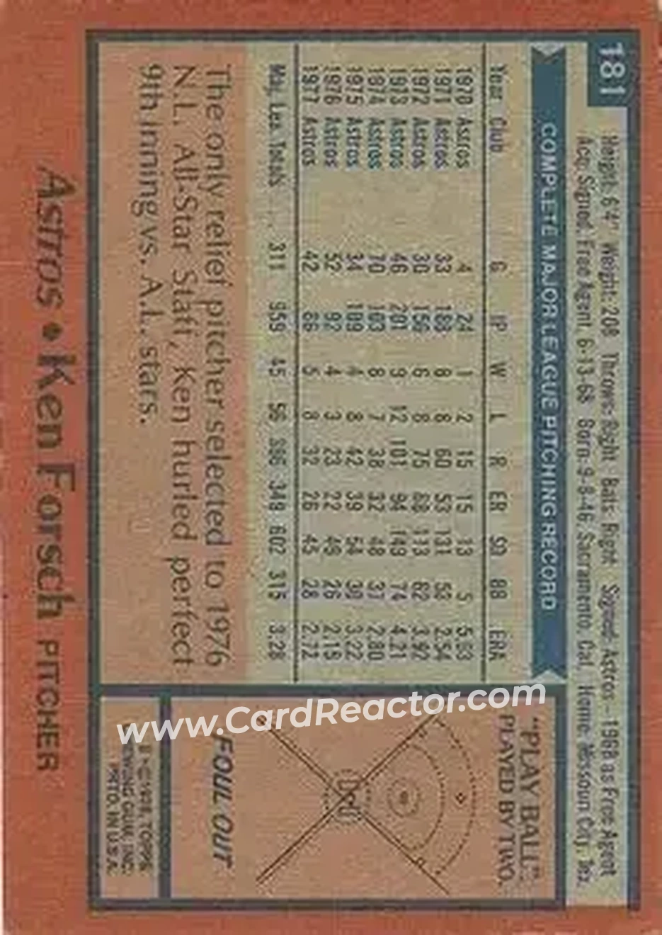 1978 Topps #181 - Ken Forsch - Houston Astros