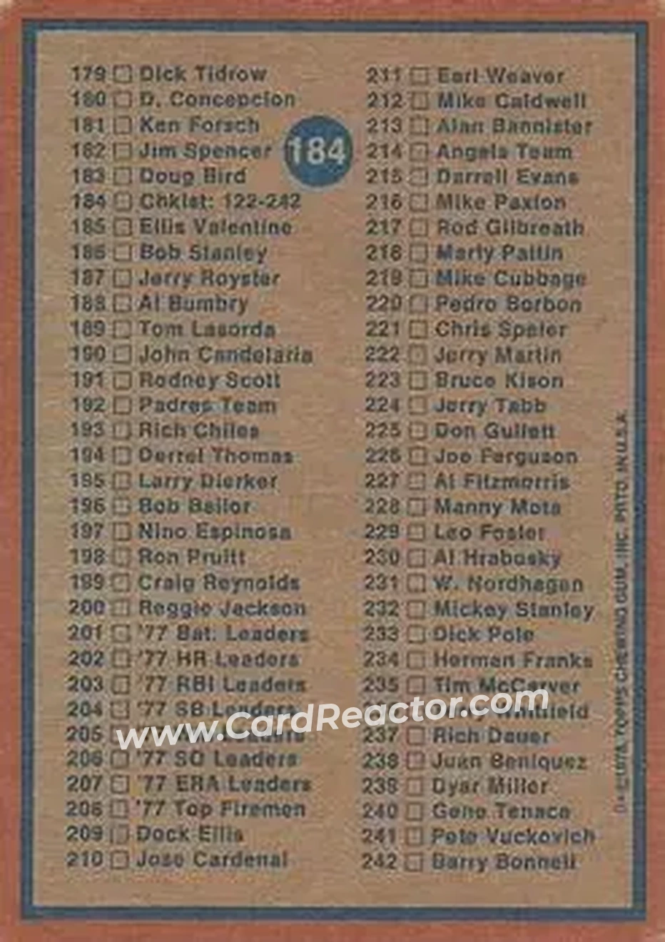 Back of Card #184