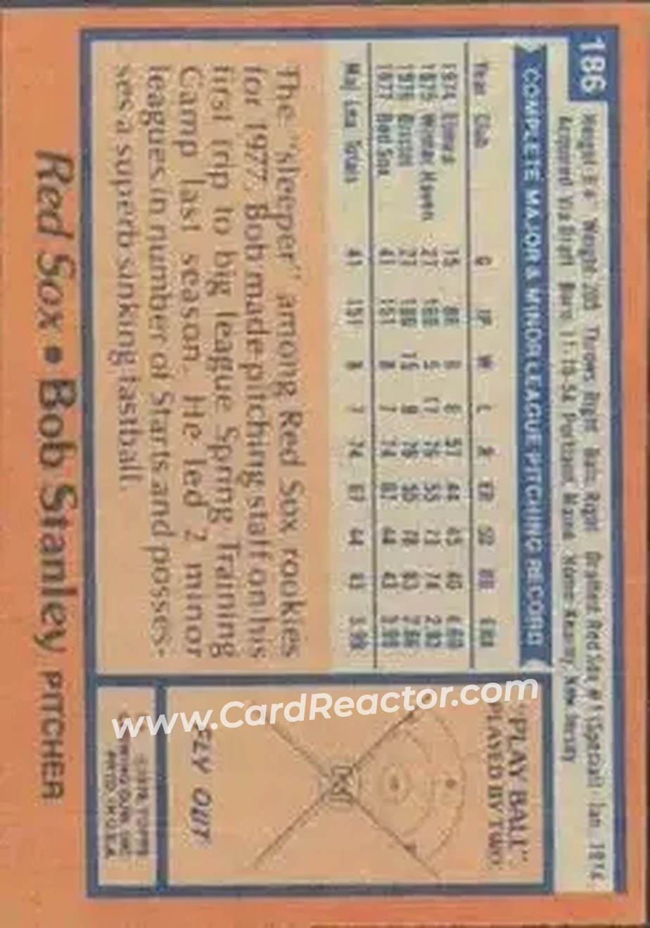 1978 Topps #186 - Bob Stanley - Boston Red Sox