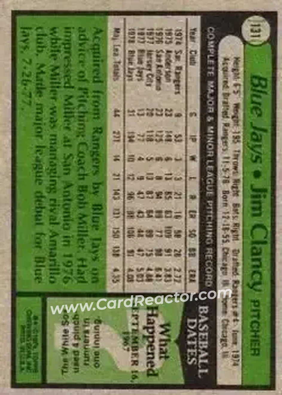 1979 Topps #131 - Jim Clancy - Toronto Blue Jays 1979 Topps #131 - Jim Clancy - Toronto Blue Jays