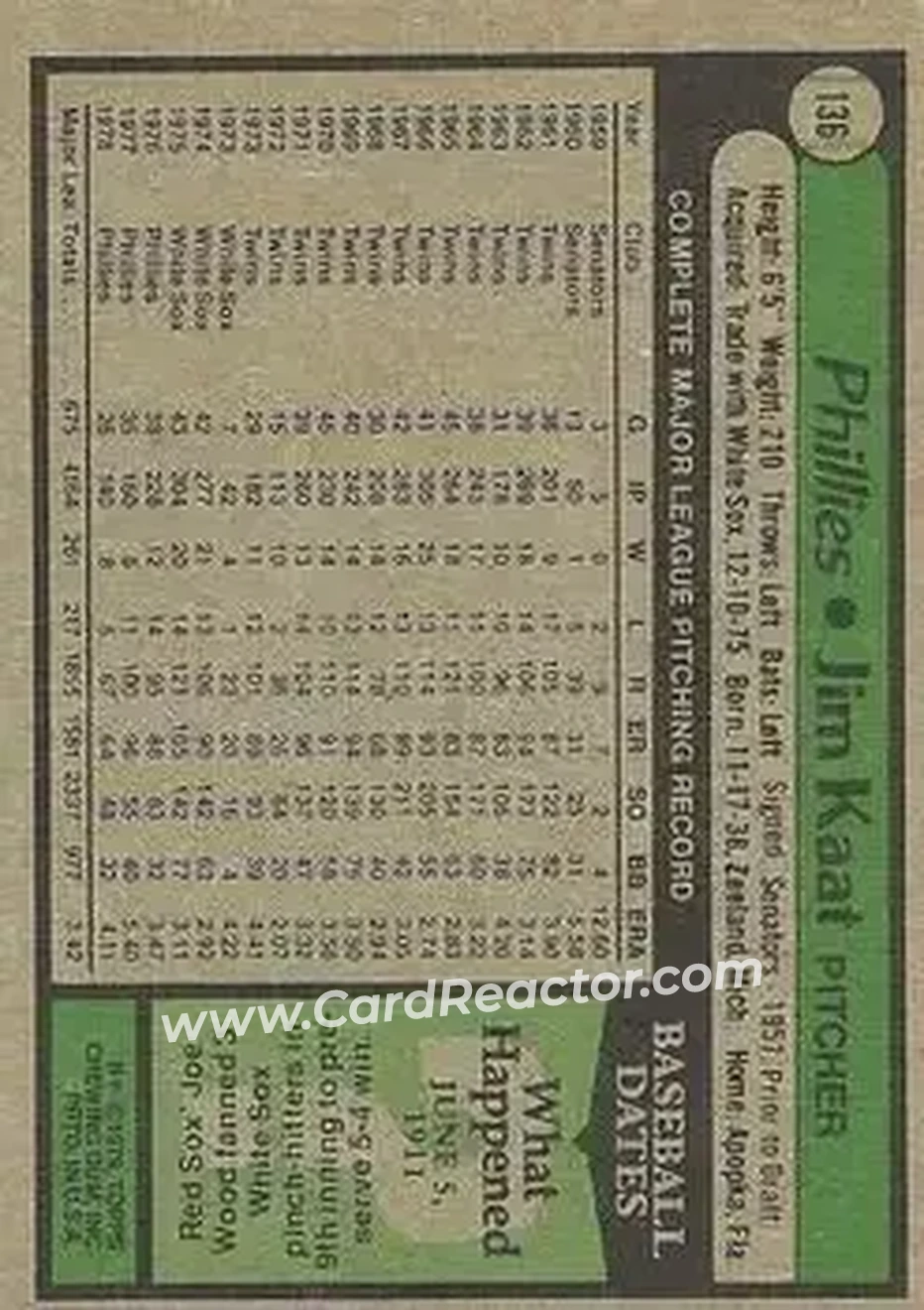 Back of Jim Kaat