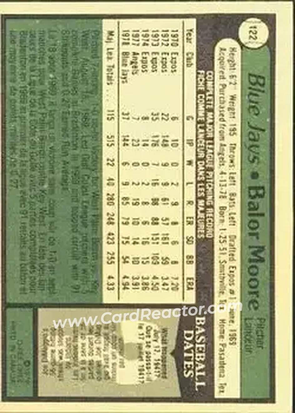 1979 O-Pee-Chee #122 - Balor Moore - Toronto Blue Jays