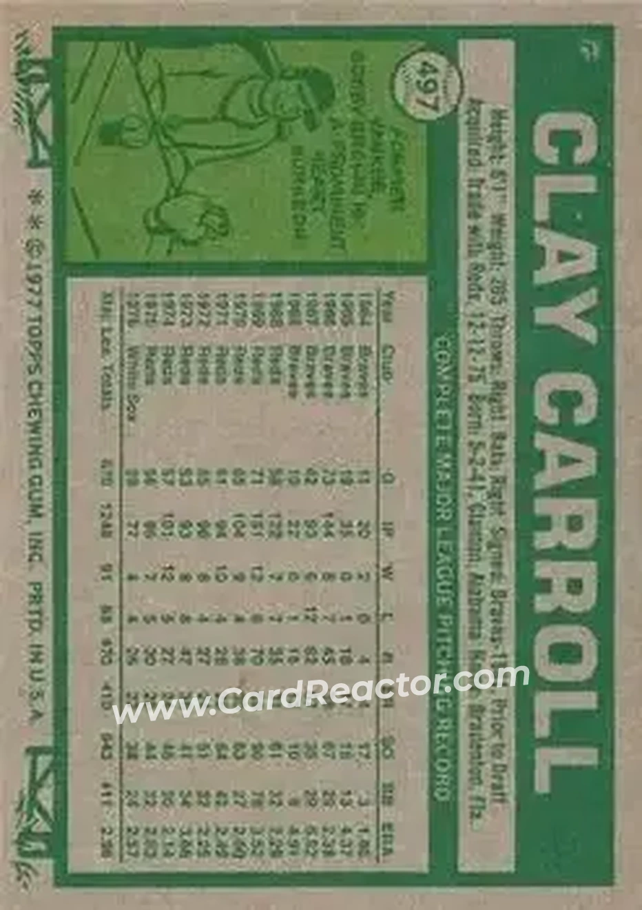 1977 Topps #497 - Clay Carroll - Chicago White Sox