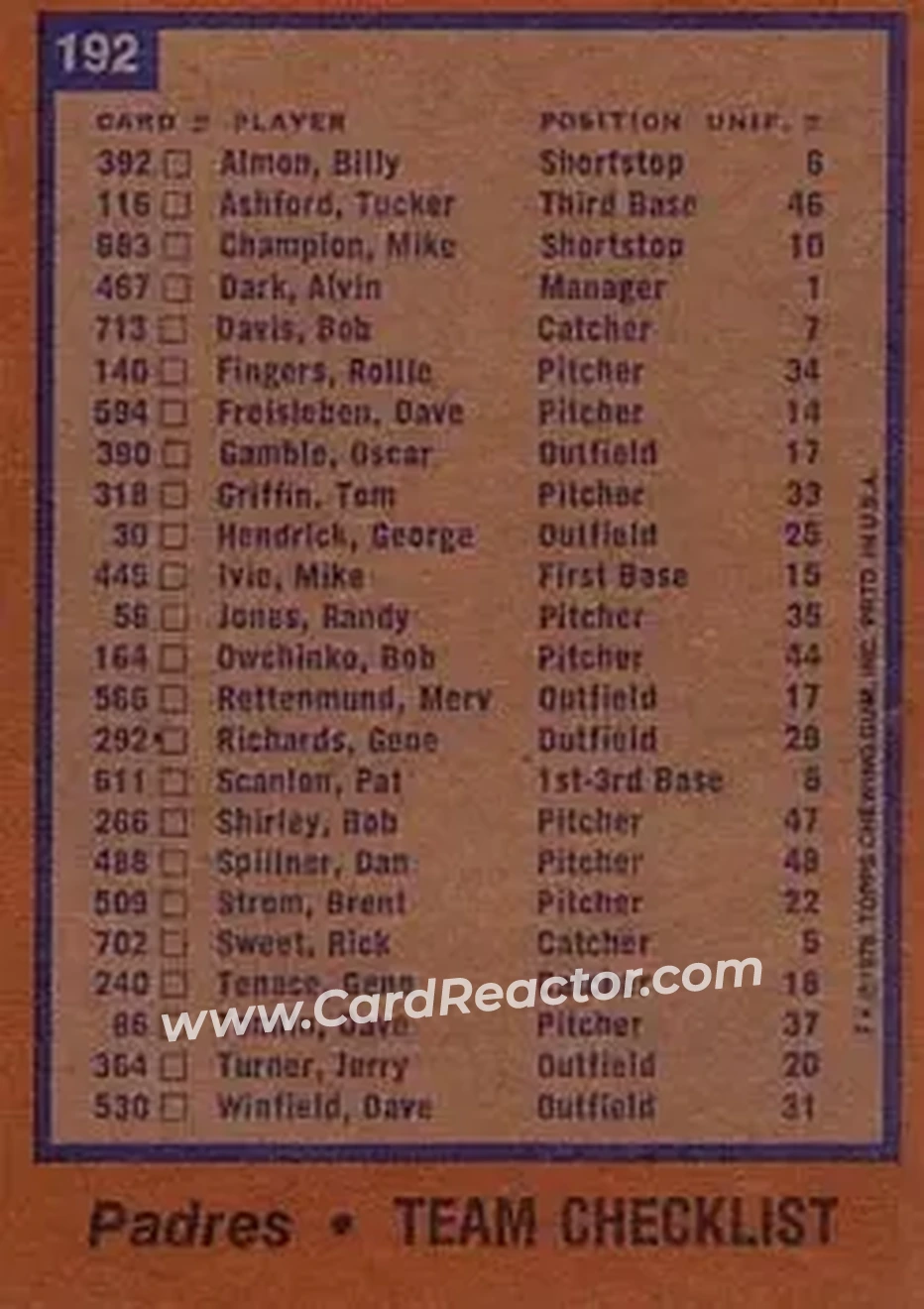 Back of Card #192