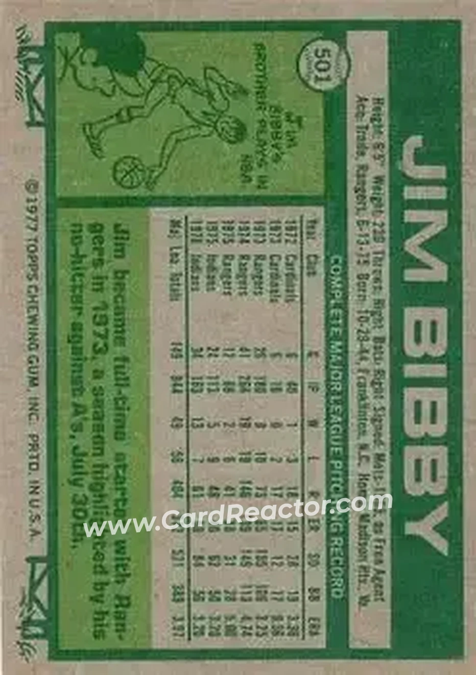 1977 Topps #501 - Jim Bibby - Cleveland Indians