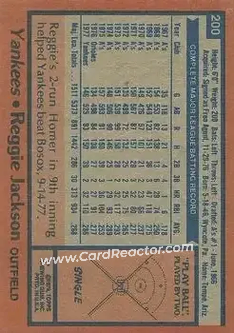 1978 Topps #200 - Reggie Jackson (b.1946 OF) - New York Yankees