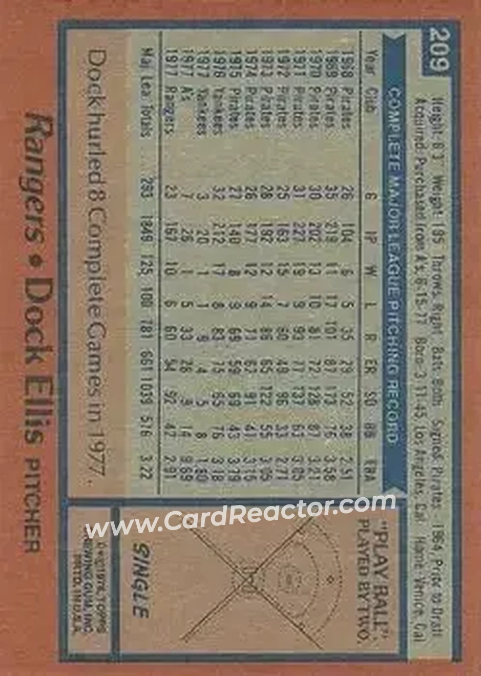 1978 Topps #209 - Dock Ellis - Texas Rangers