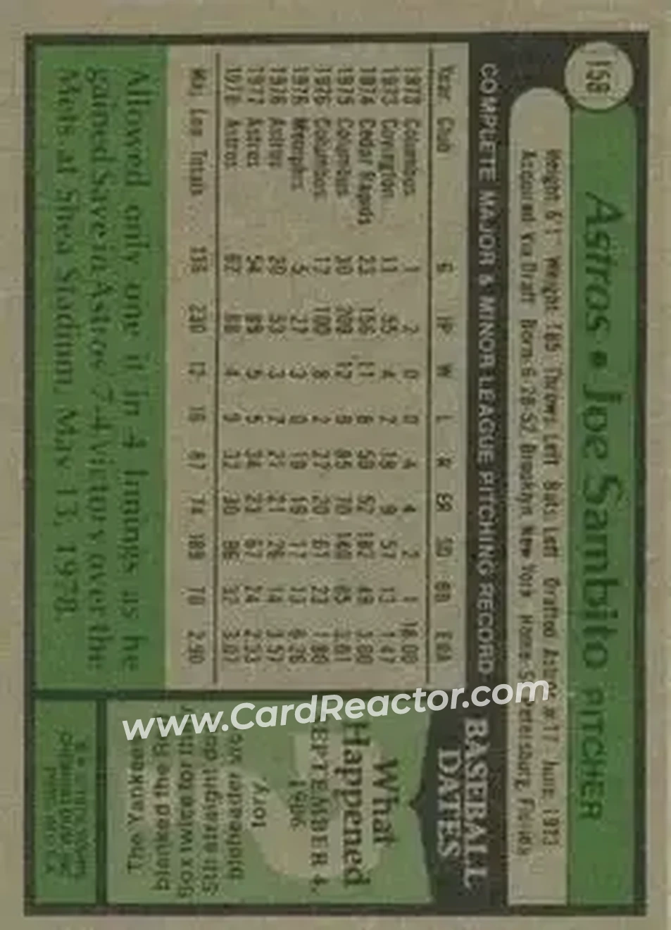 1979 Topps #158 - Joe Sambito - Houston Astros