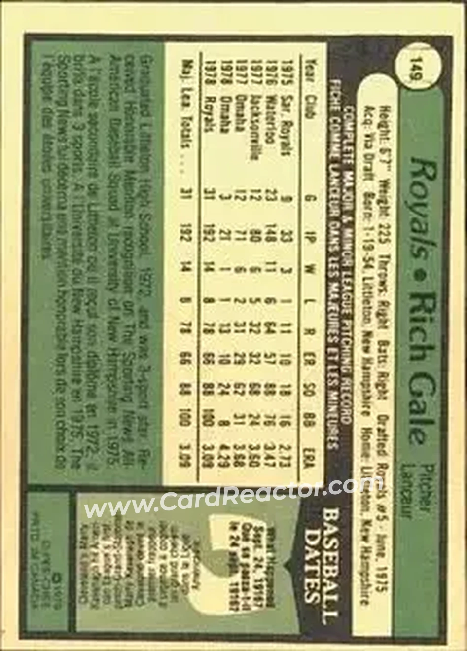 1979 O-Pee-Chee #149 - Rich Gale - Kansas City Royals