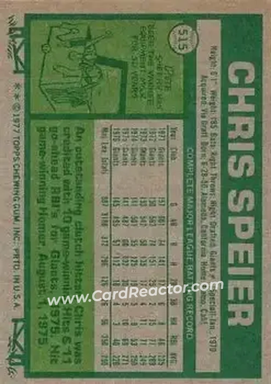 1977 Topps #515 - Chris Speier - San Francisco Giants 1977 Topps #515 - Chris Speier - San Francisco Giants