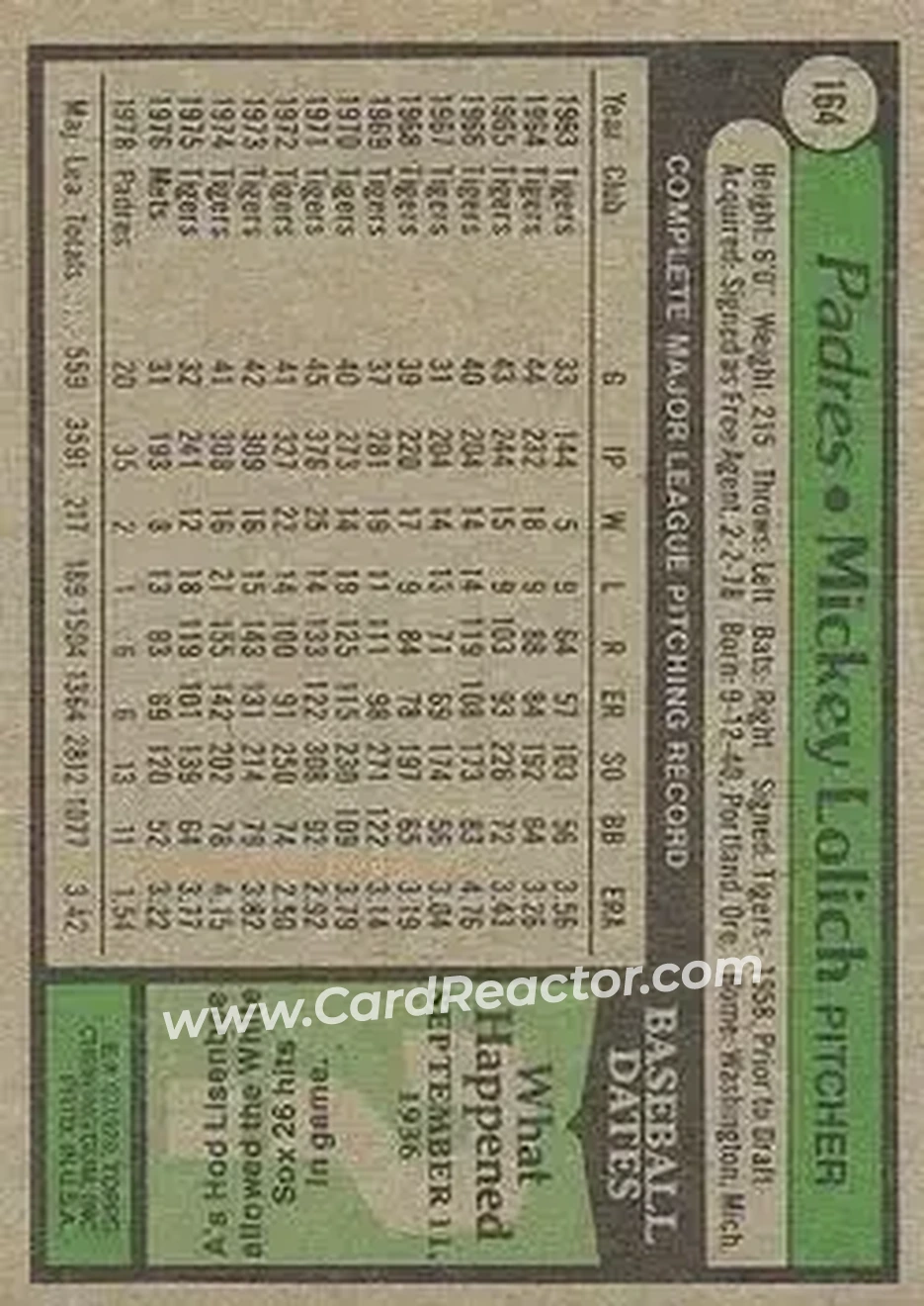 Back of Mickey Lolich