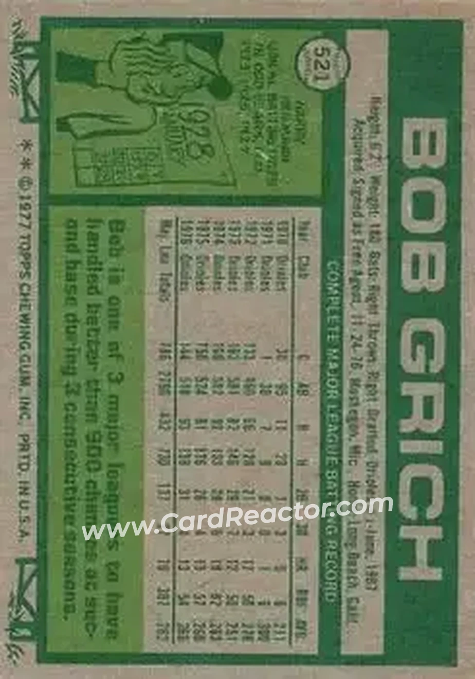 1977 Topps #521 - Bob Grich - California Angels