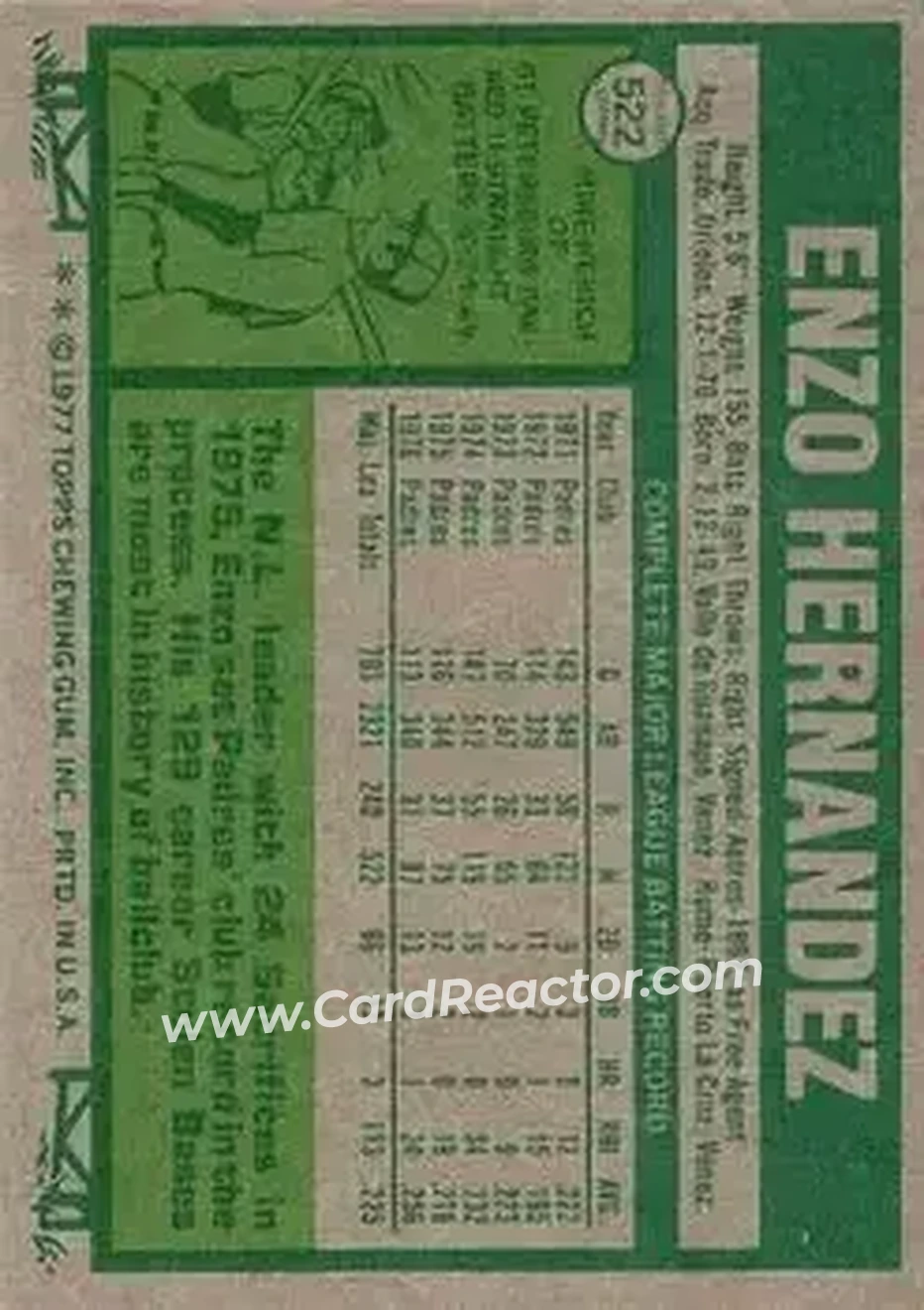 1977 Topps #522 - Enzo Hernandez - San Diego Padres