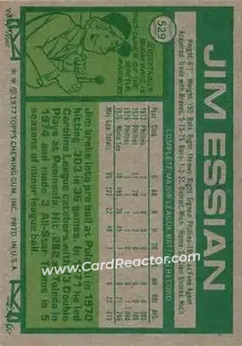 1977 Topps #529 - Jim Essian - Chicago White Sox