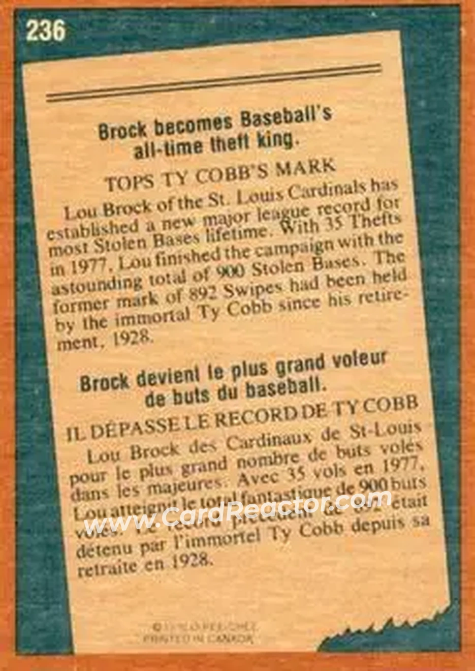 Back of Lou Brock