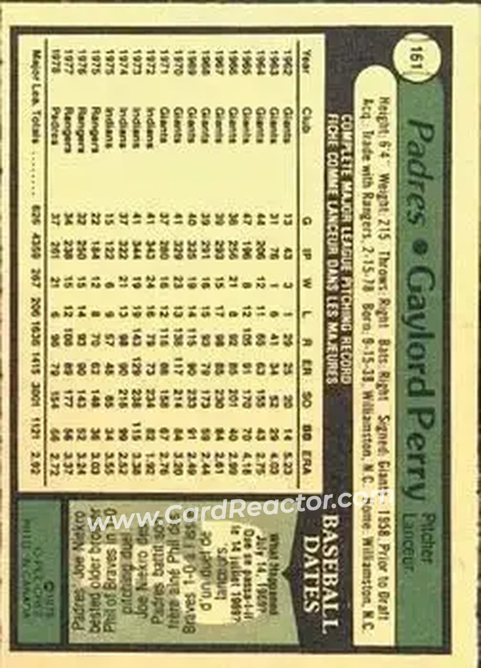 1979 O-Pee-Chee #161 - Gaylord Perry - San Diego Padres