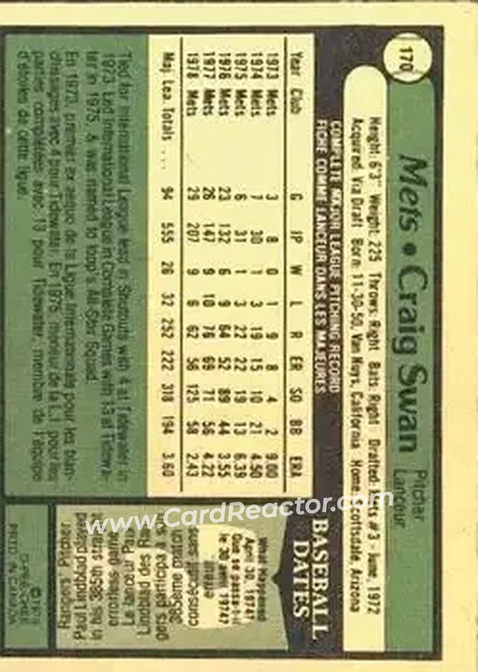1979 O-Pee-Chee #170 - Craig Swan - New York Mets