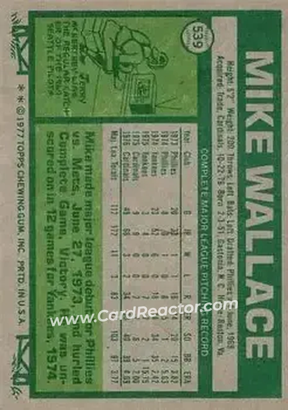 1977 Topps #539 - Mike Wallace - Texas Rangers