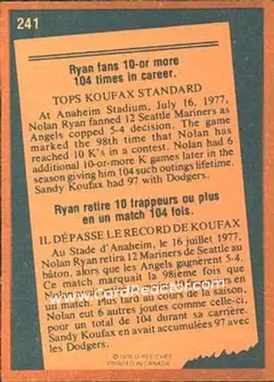 Back of Nolan Ryan