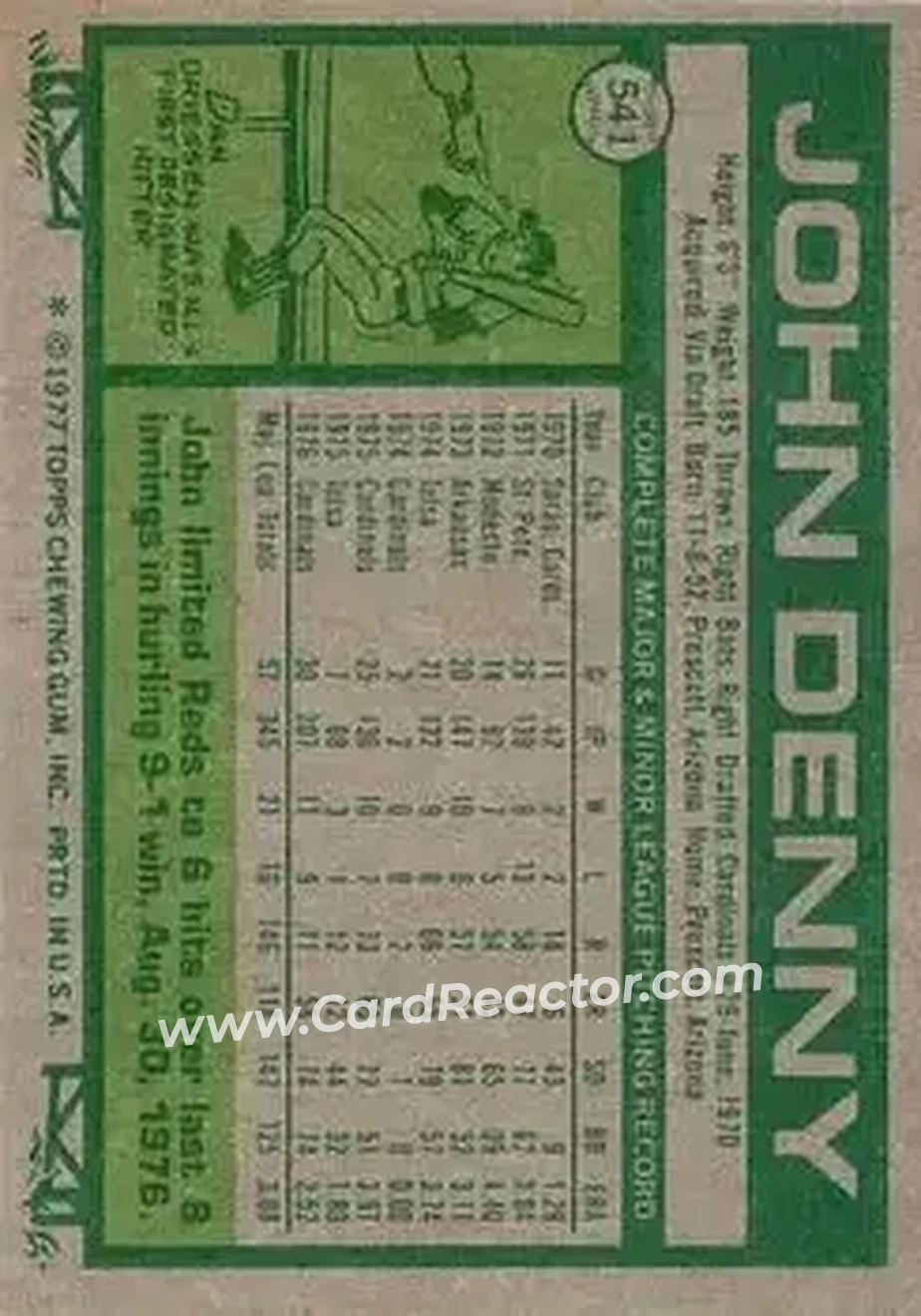 1977 Topps #541 - John Denny - St. Louis Cardinals