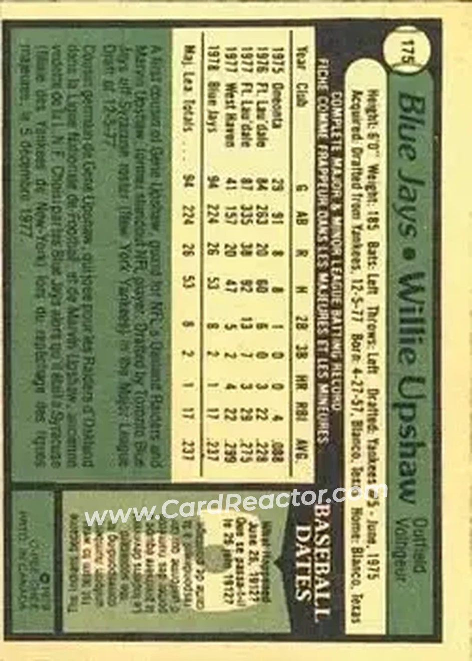 Back of Willie Upshaw