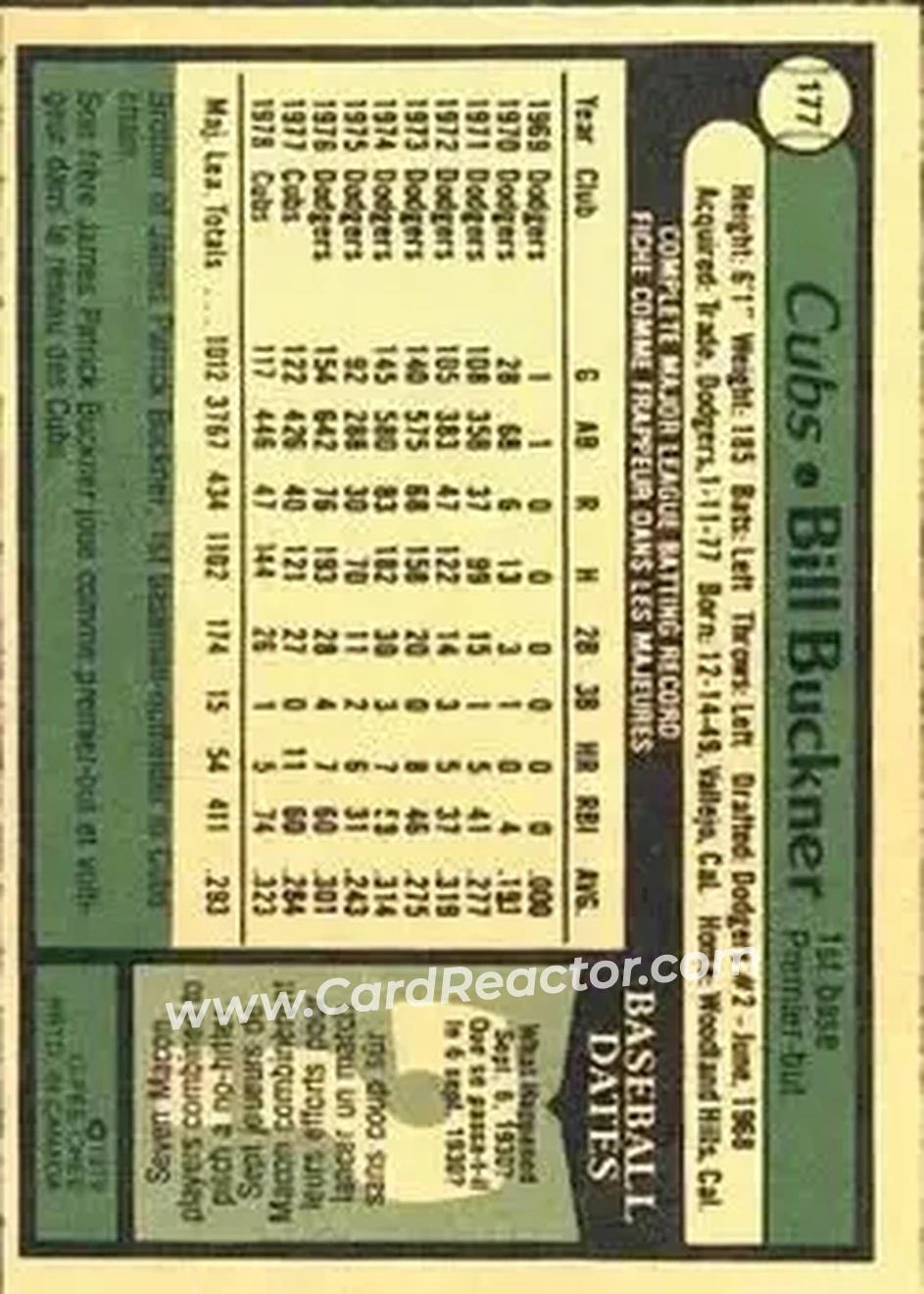 Back of Bill Buckner